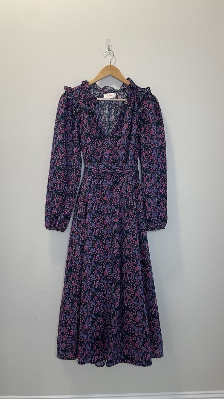 Xirena Paisley Floral Maxi Dress Cottagecore Bloomcore Black Pink Blue Size L